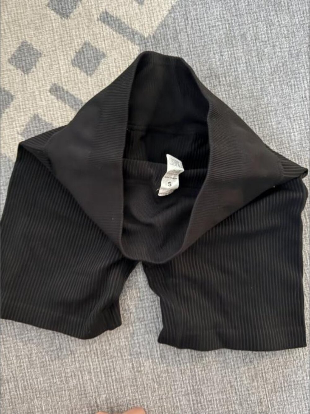 While On Earth Black Ribbed High-Rise Bike Shorts Size S